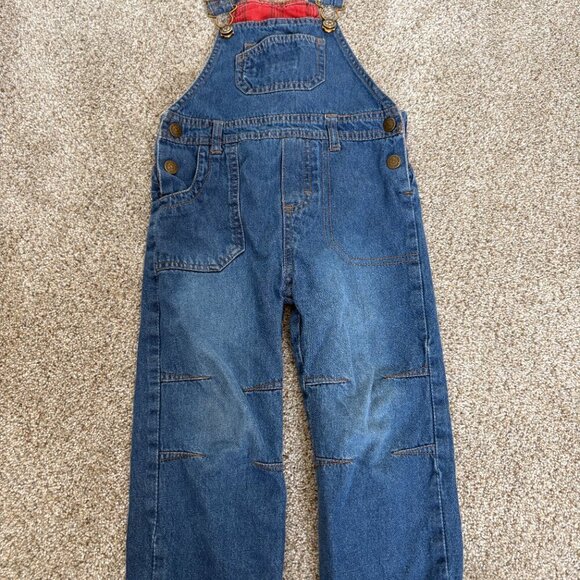 Denim Overalls Kids Flannel Lined Size 92 ~2T Jean Red Flannel Spring Fall - Picture 3 of 13